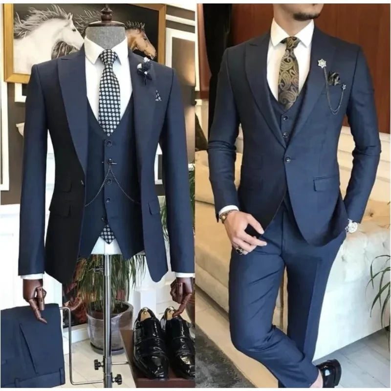 Business  Formal Men's Slim Fit Suits 3 Pieces Wedding Groom Prom Blazer Jacket Vest Pant Sets