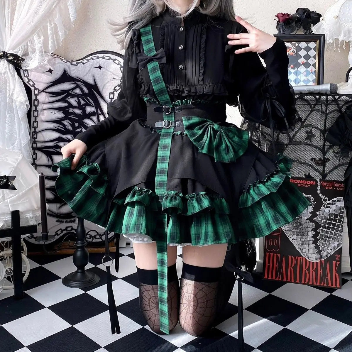 NONSAR Japanese Lolita Sweet Cool Gothic Rock Cat Jk Mini Cake Skirt Harajuku Y2k Girls Punk Kawaii Bow Plaid Suspender Skirts