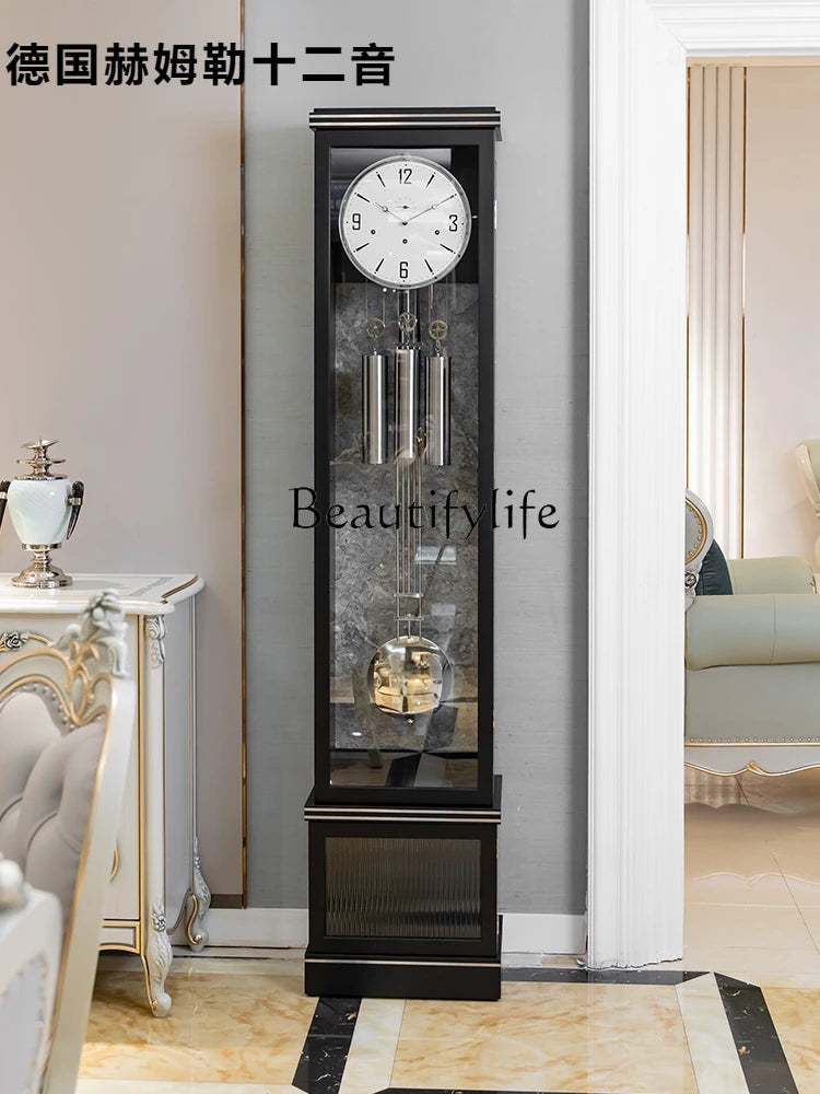 German Hermle Light Luxury the Grandfather Clock Chinese Retro Pendulum Clock Mechanical Solid Wood Large Clock