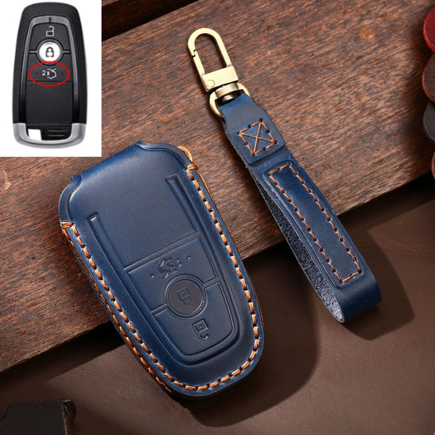 Leather Car Remote Key Case Cover For Ford Fusion Edge Mustang Explorer F150 F250 F350 Ecosport Protector Holder Shell Fob