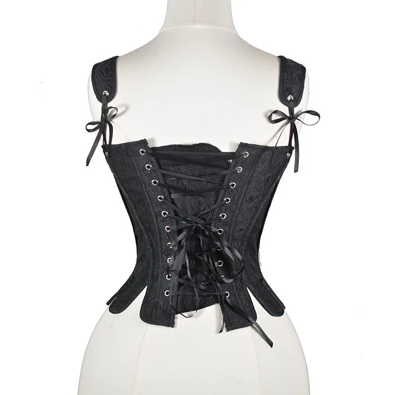 Gothic Bodice Rose Rib Bone Corset Embroider Body shaper Bustier Lingerie Costume Fashion Corselet Party Club Wear Punk Tops