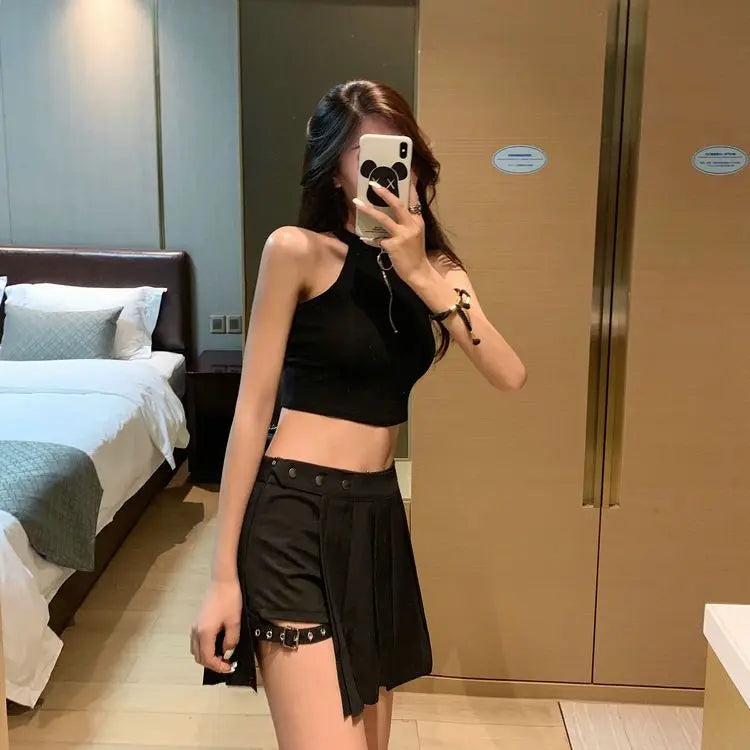 Shorts Skirt Women  Streetwear Harajuku Leg Ring Buckle Detachable High Waist  Clubwear