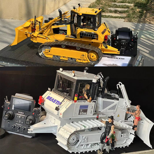 1/9 RC Bulldozer D65 Hydraulic RC Bulldozer Metal Crawler Bulldozer Model with Light and Sound Remote Control Car Toy