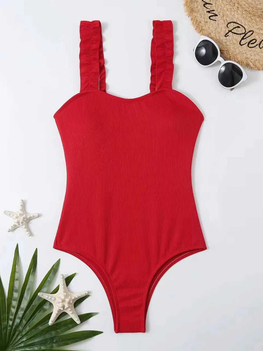 One Piece Ruffle Swimwear Female  Padded Beachwear Swimming Summer Bodysuit