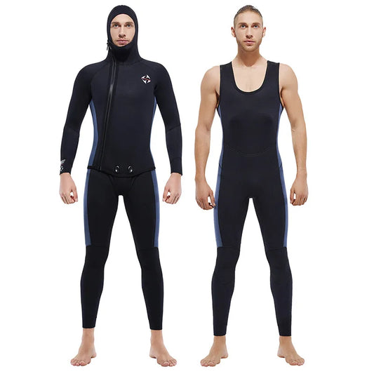Split Hooded Warm Vest for Swimming, Snorkeling, Surfing, Cold Resistant Diving Suit, 2-Piece Set Swimsuit,C770, Winter, 5mm