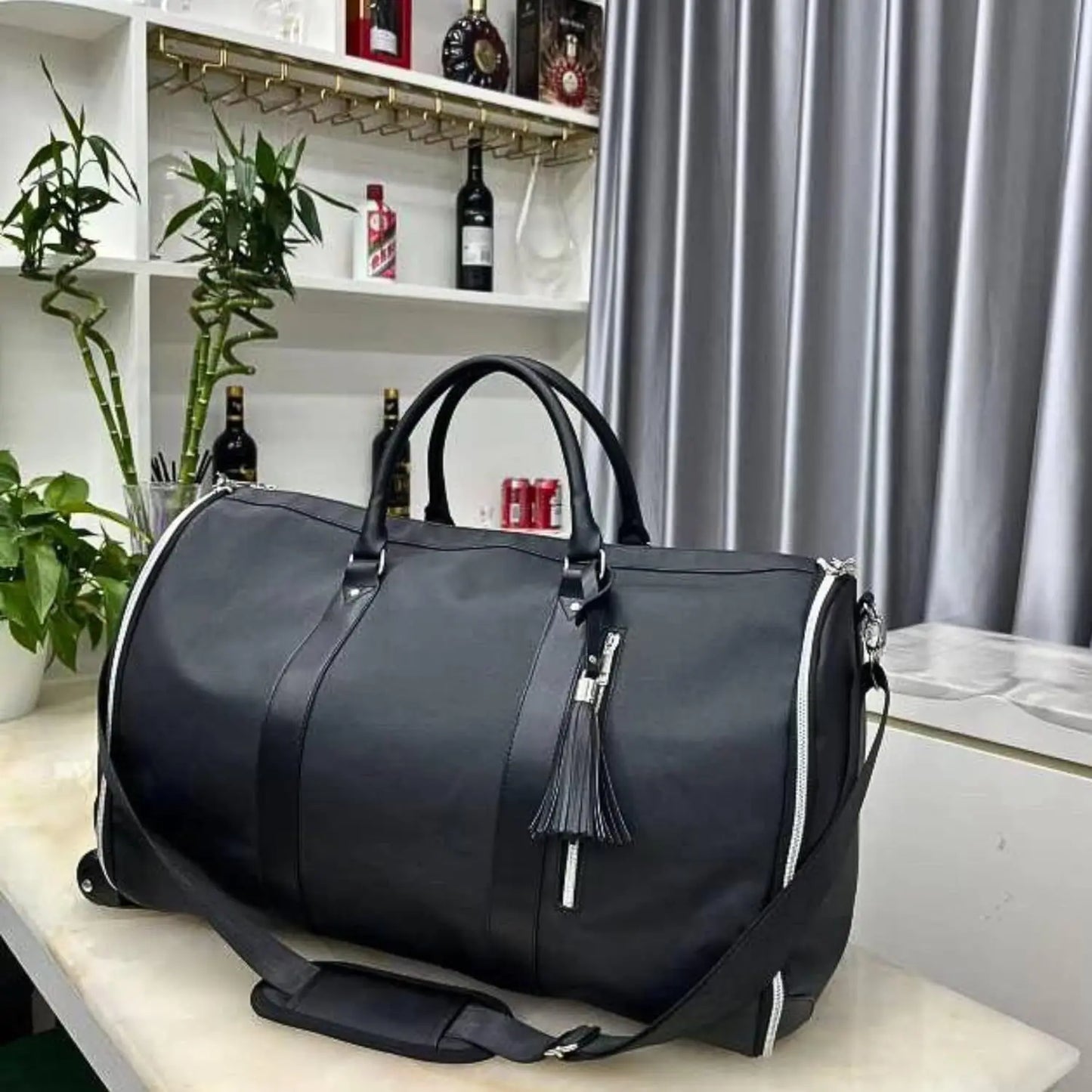 Leather suit storage bag with wheels, travel bag, foldable, portable, large capacity, dry and wet separation luxury weekend bag