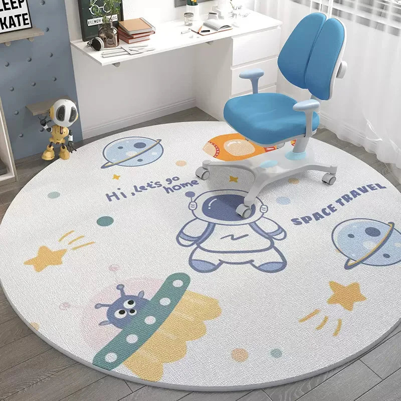 Space Astronaut Carpet for Living Room Round Universe Planet Rug for Boys Bedroom Computer Chair Mat Children Play Carpet R160cm