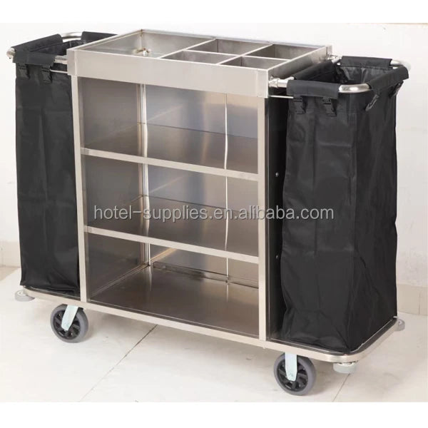 housekeeping Laundry Hamper Sorter Hotel Cleaning Linen Trolley Cart Hospital Heavy Duty Rolling Storage Utility Cart