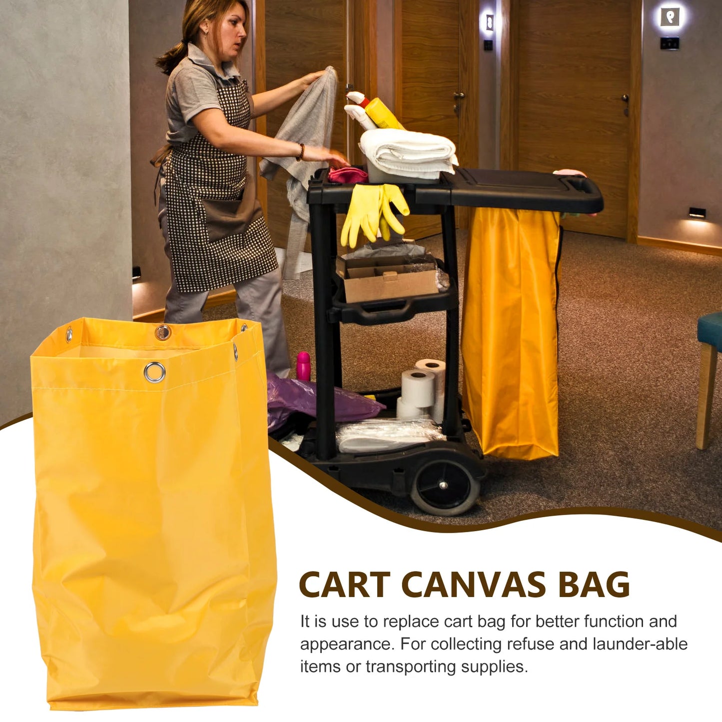 Canvas Bag Housekeeping Cart Garbage Trash Cleaning Janitorial Pouch Trolley Replacement Work for