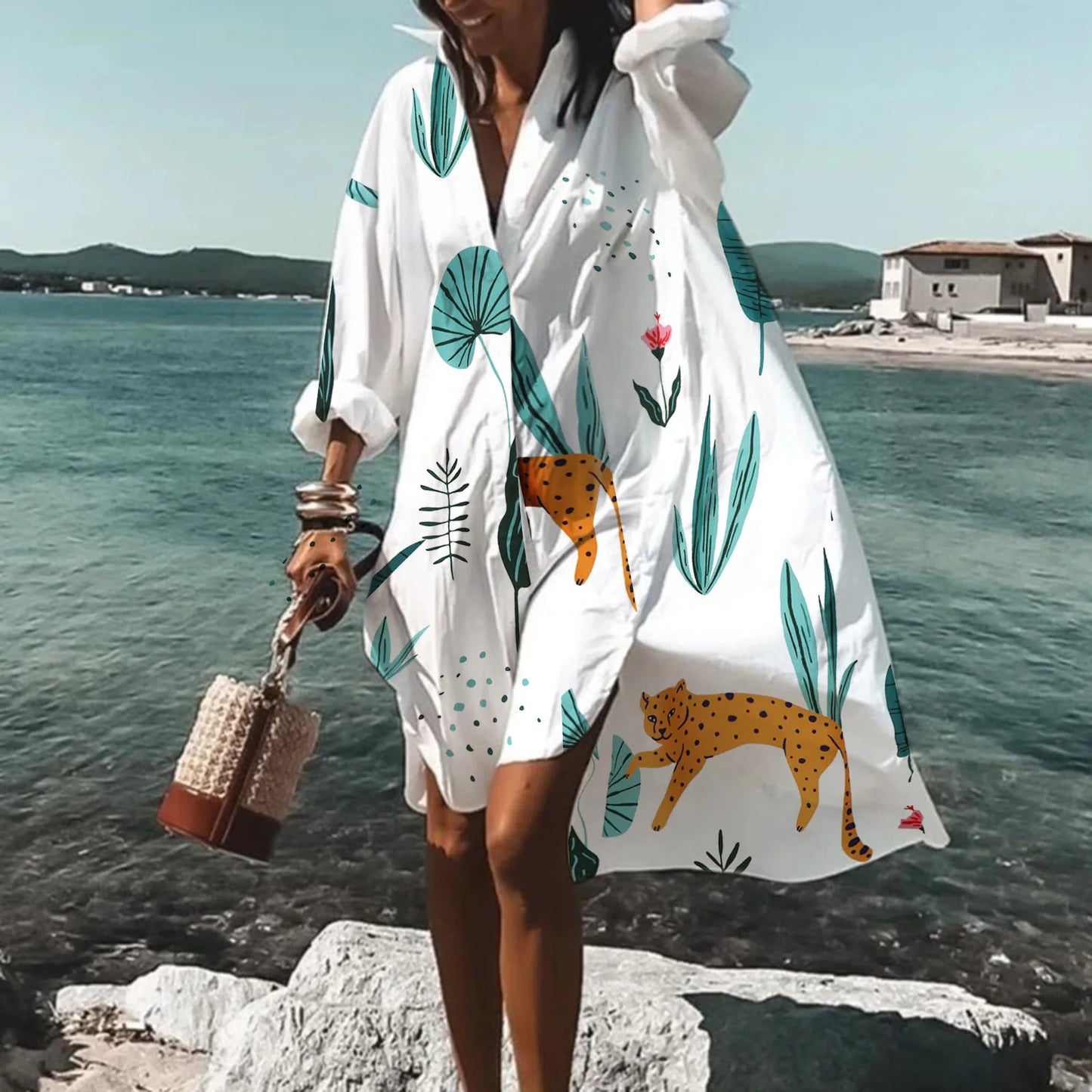 Hot 2023 Long Loose for Beach Women Swimsuit Cover-ups Woman Swimwear Bikini Cover up Beachwear Blouse Saida de Praia