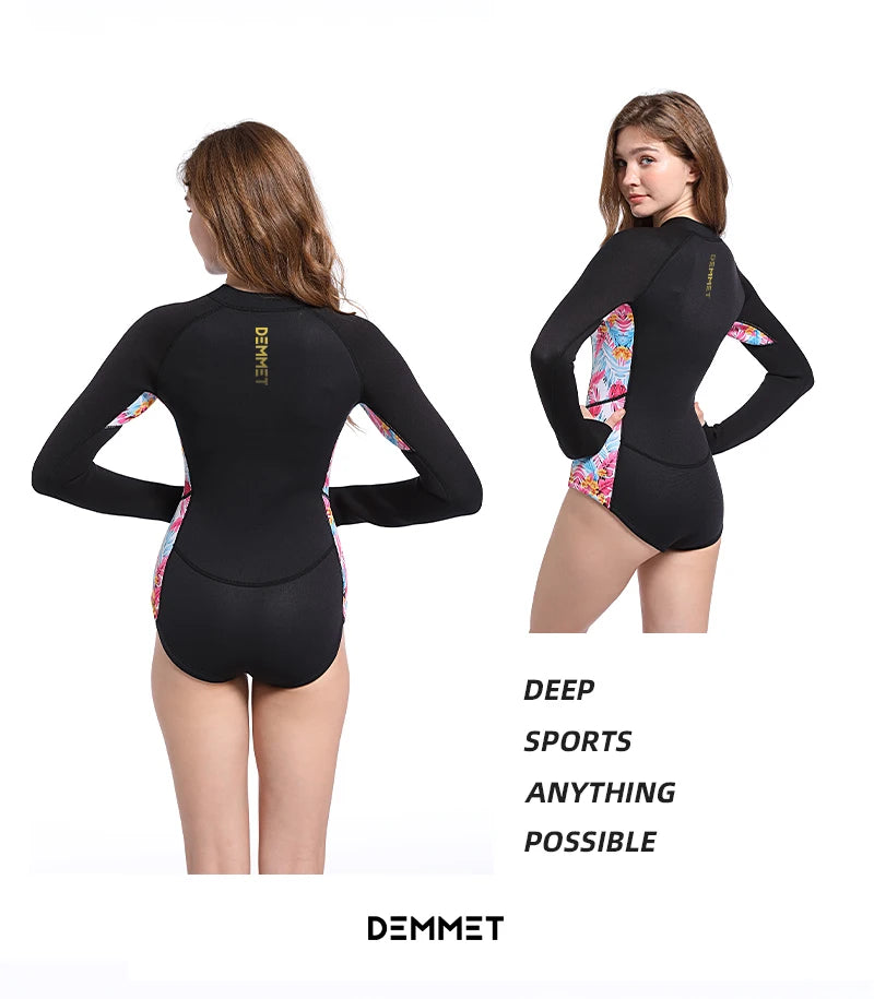 Diving Bikini Suit 1.5mm Neoprene Wetsuit Sun Protection Pink Long Sleeve Swimwear 2XL