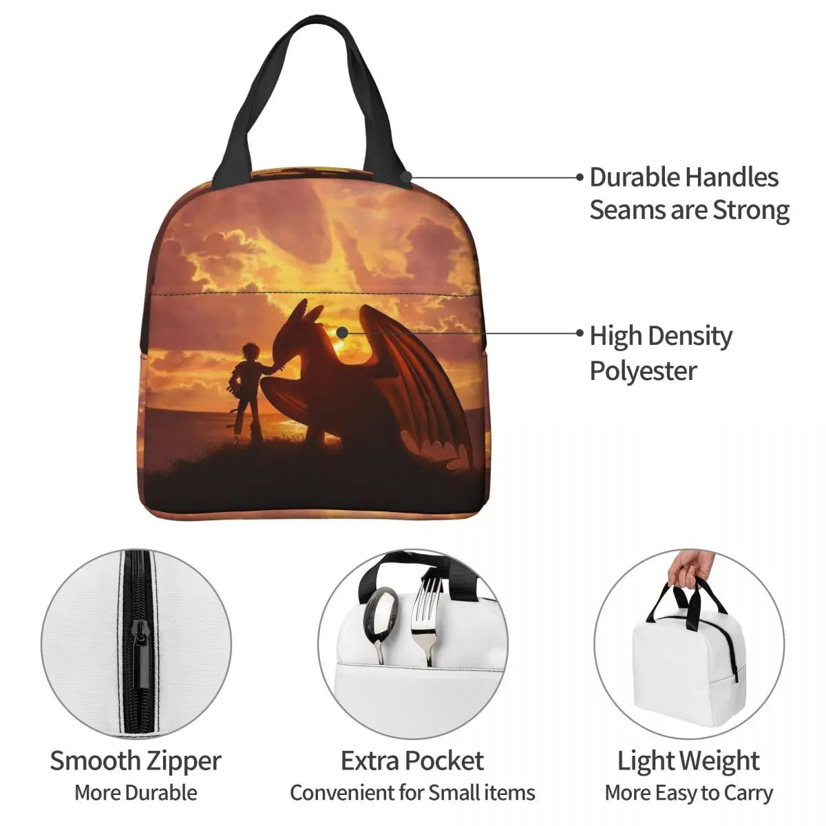 How To Train Your Dragon Lunch Bags Insulated Bento Box Lunch Tote Picnic Bags Cooler Thermal Bag for Woman Student Work