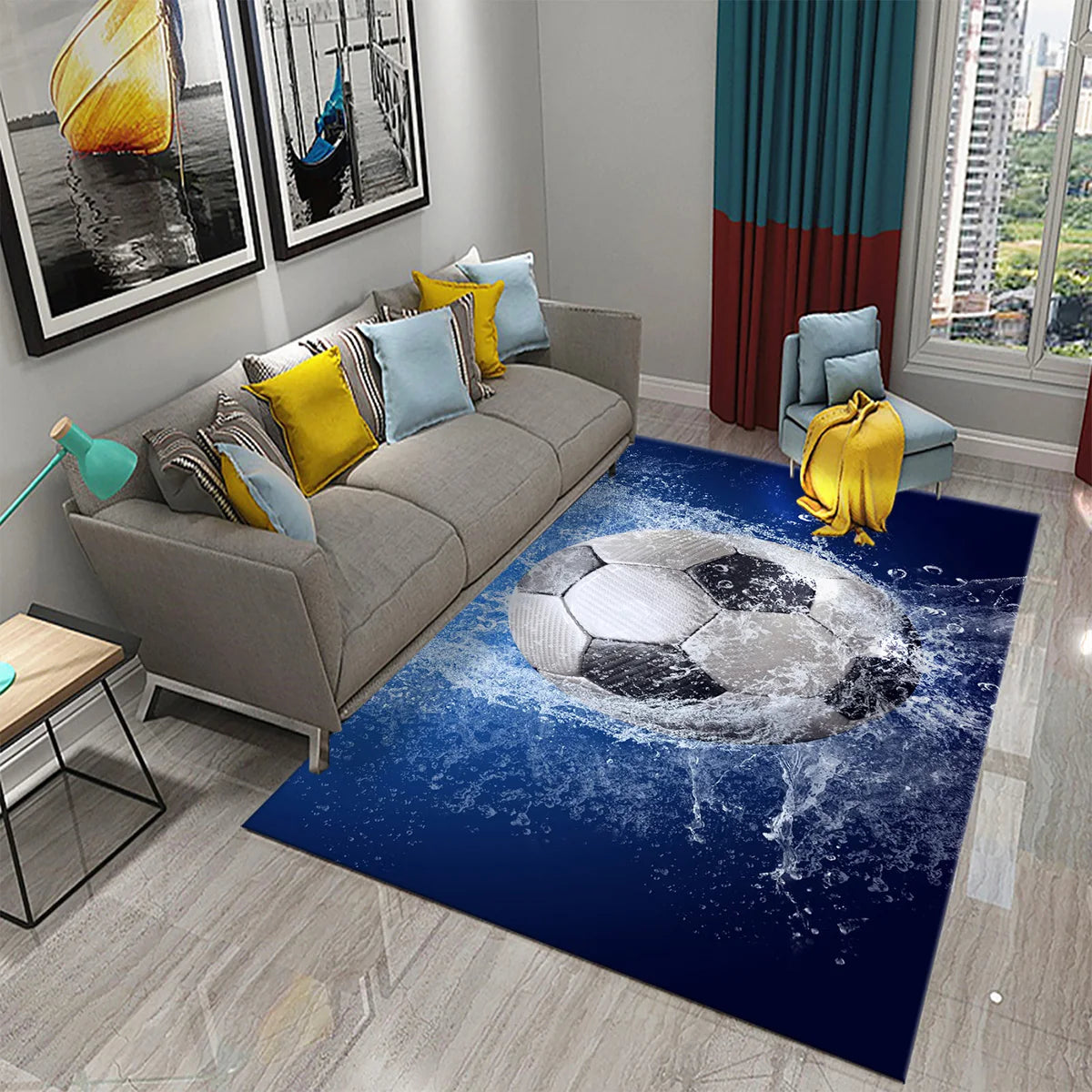 Football Pattern Carpet for Home Decoration Rugs for Bedroom  Kids Room Living Room Bathroom Entrance Door Non-slip Comfort Mat