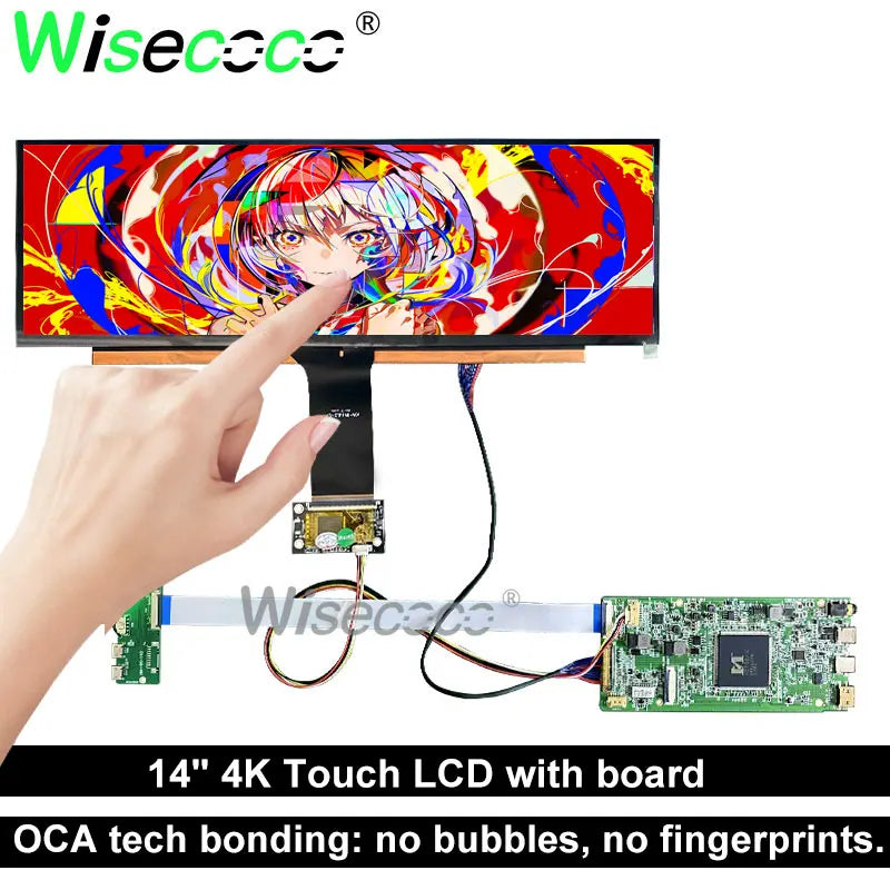 Wisecoco 14 Inch 3840x1100 4K Stretched Bar Touchscreen Potable Monitor Ultrawide Sub Screen Second Display USB-C Port Monitor