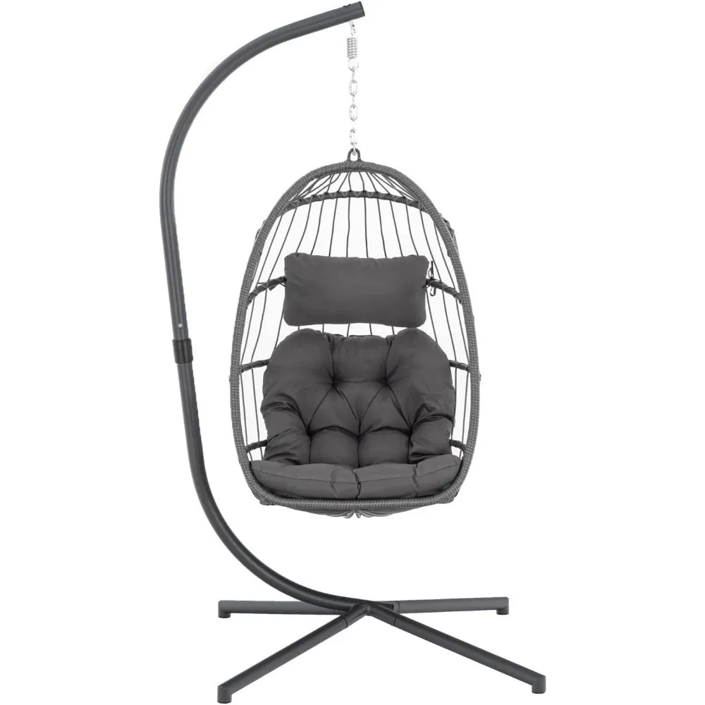 Indoor Outdoor Egg Hanging Chair with Stand Patio Wicker Swing Egg Chair Indoor Swinging Chair for Patio Bedroom Balcony