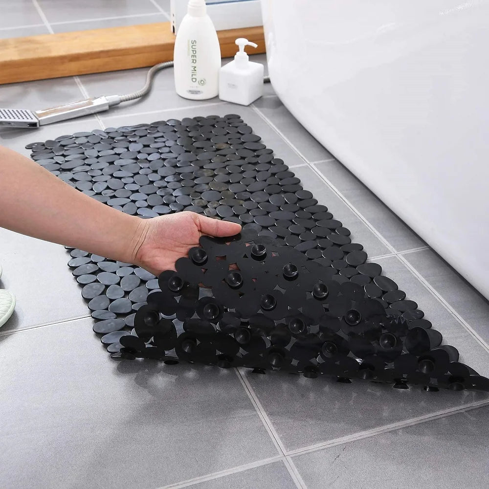 Non-Slip Bath Tub Shower Mats Pebble Shape Machine Washable Bathtub Mat With Drain Holes Suction Cups For Bathroom