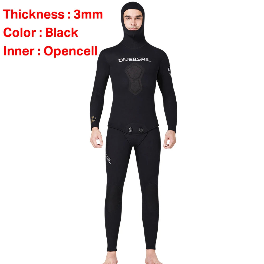 1.5mm/3mm/5mm/7mm Neoprene Spearfishing Wetsuit Men's Hooded Diving Suit Snorkeling 2 Pieces Set Wetsuit Winter Thermal Swimsuit