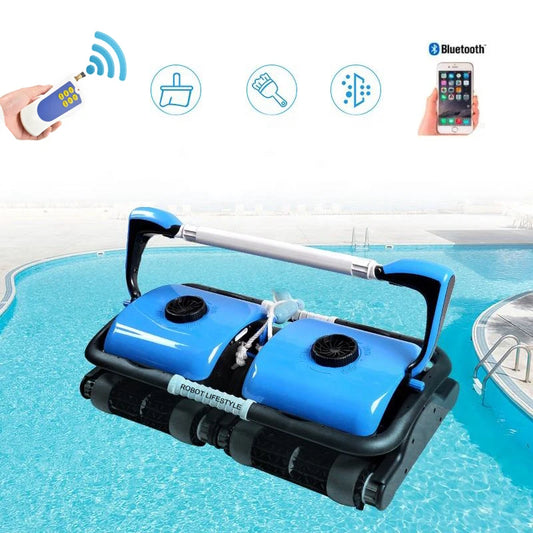 Swimming Pool Robot Automatic Cleaner 40m Floating Cable Washer Wall Step and Floor,Bluetooth and Remote Controller,for Big Pool