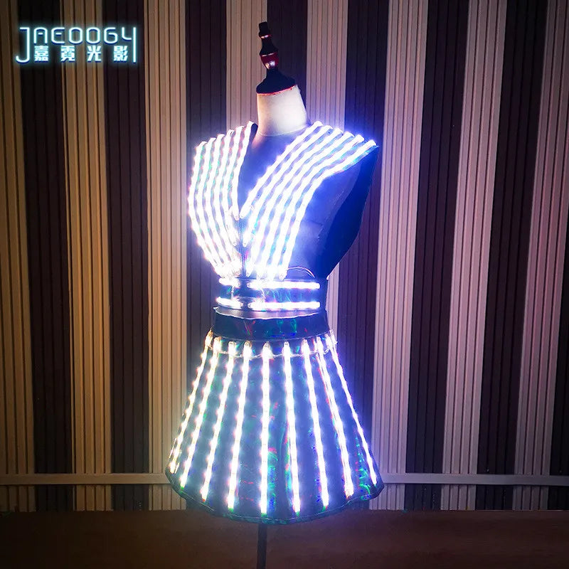 LED illuminated JK women's dance dress, bra and shorts, Alice shoulder armor set, ballroom costume, JK group, fashionable