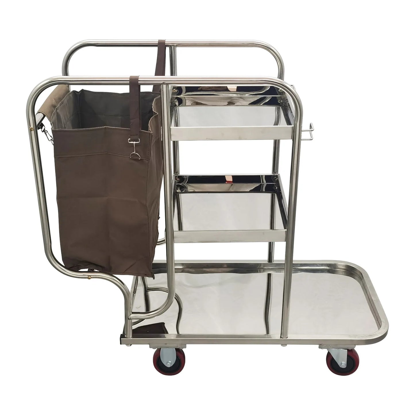 Stainless Steel Janitor Cart with Bag 3 Shelf Housekeeping Cart Cleaning Supply Trolley