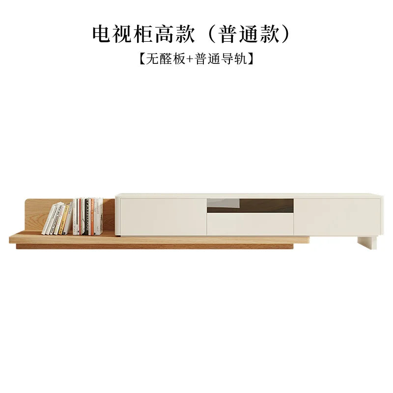 TV cabinet tea table combination log household modern simple small apartment Nordic living room solid wood retractable TV cabine