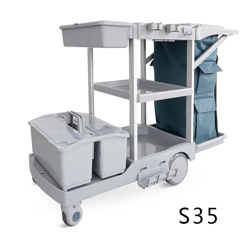 Wholesale Restaurant Service Multifunction Hotel Plastic Housekeeping Serving Folding Cleaning Trolley Janitorial Cart