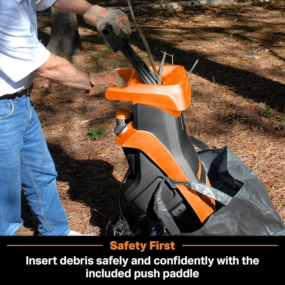 Electric Wood Chipper Shredder 15-Amp 1.5-Inch Cutting Diameter Max 10:1 Reduction Chop Branches Into Garden Mulch