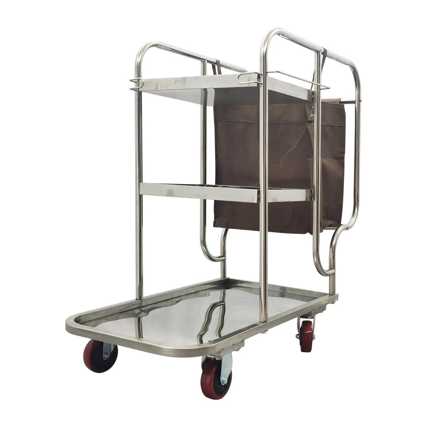 Stainless Steel Janitor Cart with Bag 3 Shelf Housekeeping Cart Cleaning Supply Trolley