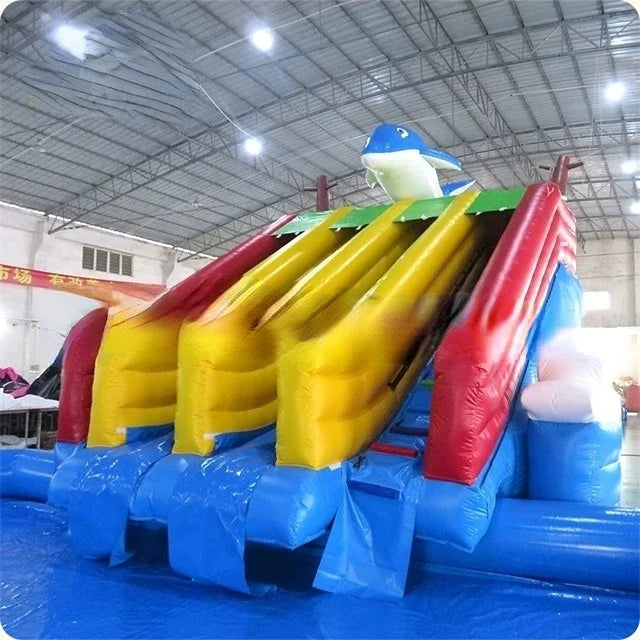 Dolphin Outdoor Children Playground Equipment Inflatable Water Park Slide with Pool