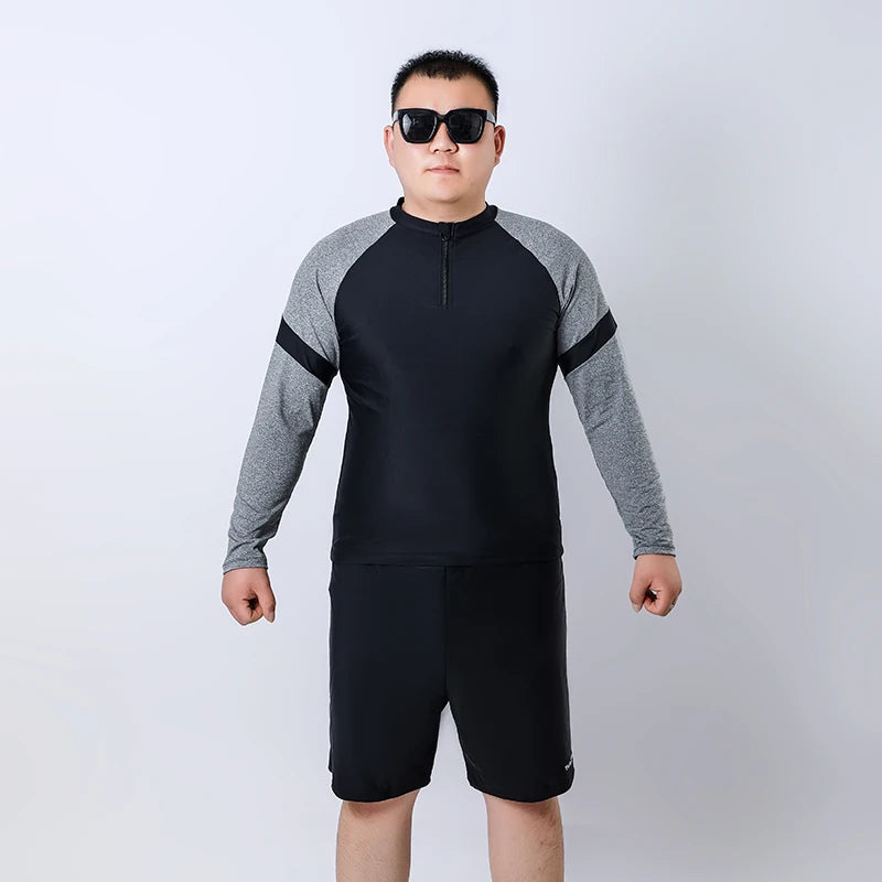 Men's Swimsuits 2 Piece Long Sleeves Sets Sports Diving UV Protection Plus Size Rash Guard with Shorts Surfing Vest Quick-Drying