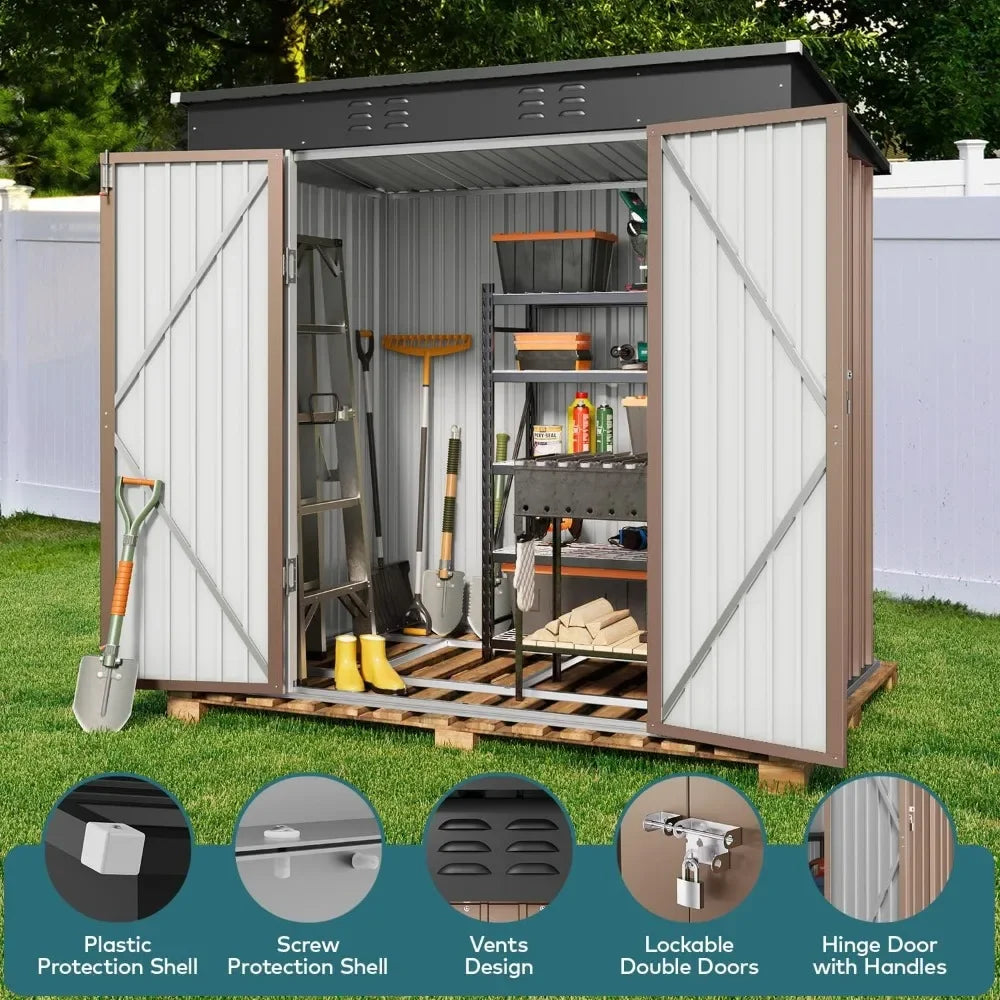 6' x 4' Outdoor Storage Shed with Double Lockable Doors, Anti-Corrosion Metal Garden Shed with Base Frame, Waterproof Outdoor