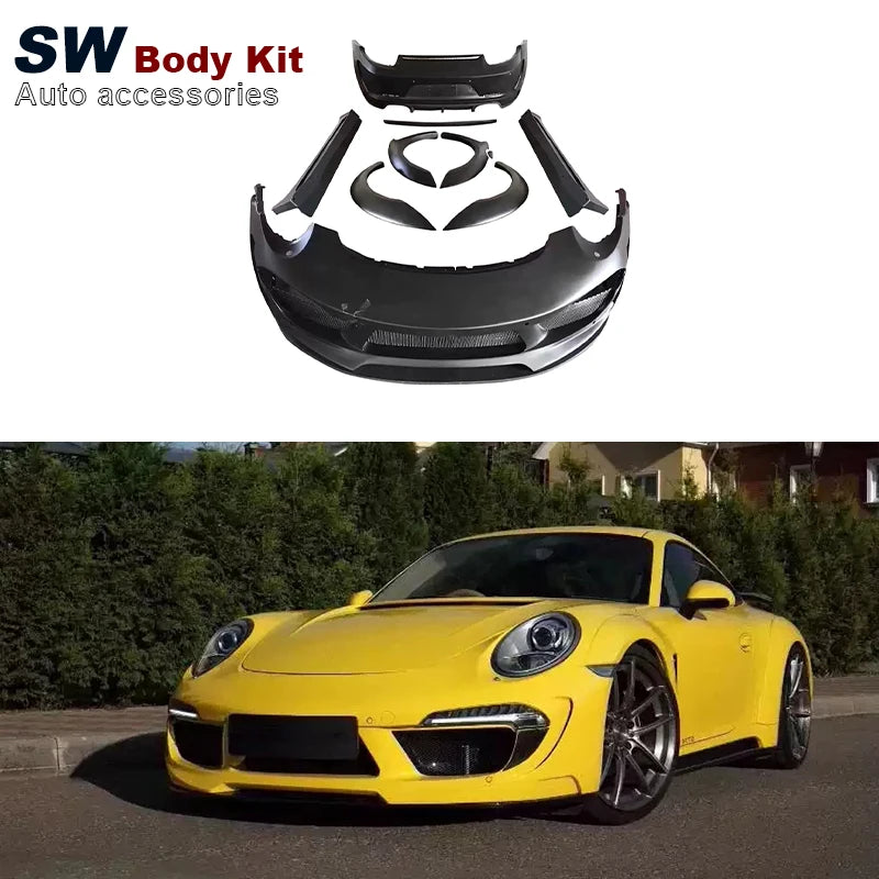 TC Style Wide Body Kit For Porsche 911 991 Upgrade Front Bumper Side Skirts Wheel Brow Tear Bumper Auto Parts Performance Kit