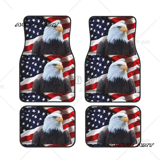 Eagle USA Flag Car Waterproof Rubber Car Mats 4PCS Car Floor Carpets Rugs Non-Slip Auto Foot Mats Floor Mats