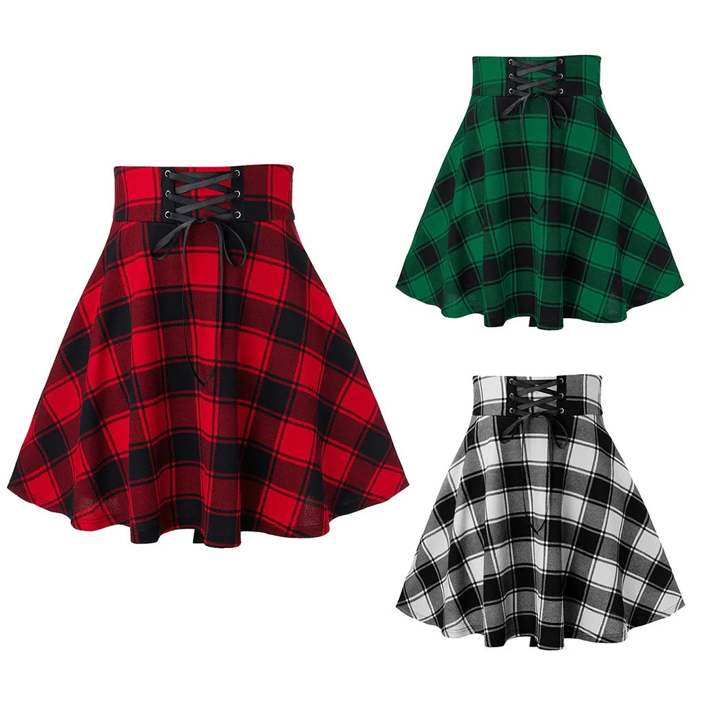 Checkered Women's  Skirt Women Pleated Mini Skirt Clubwear