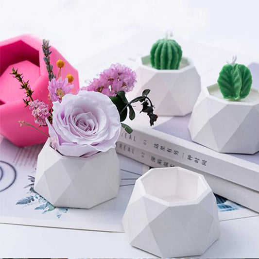 Mini Silicone Plant Pot Molds Form Arts Craft Polygonal Casting Moulds DIY Succulent Flowerpot Candle Holder Concrete Clay Mold