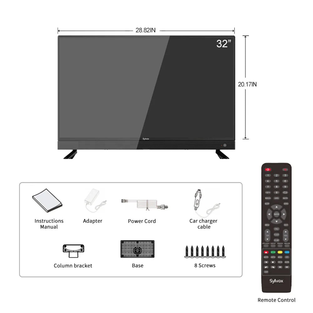 SYLVOX 32'' 12/24V Portable Car TV with FM Radio and Hi-Fi Speakers 1080P HD LED RV Television for Truck Camping Caravan Kitchen