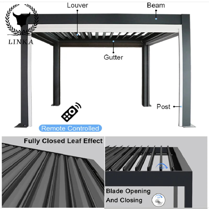 Aluminum Pergola Outdoor Shutter Sun Shed Awning wind and rain resistance Pergola