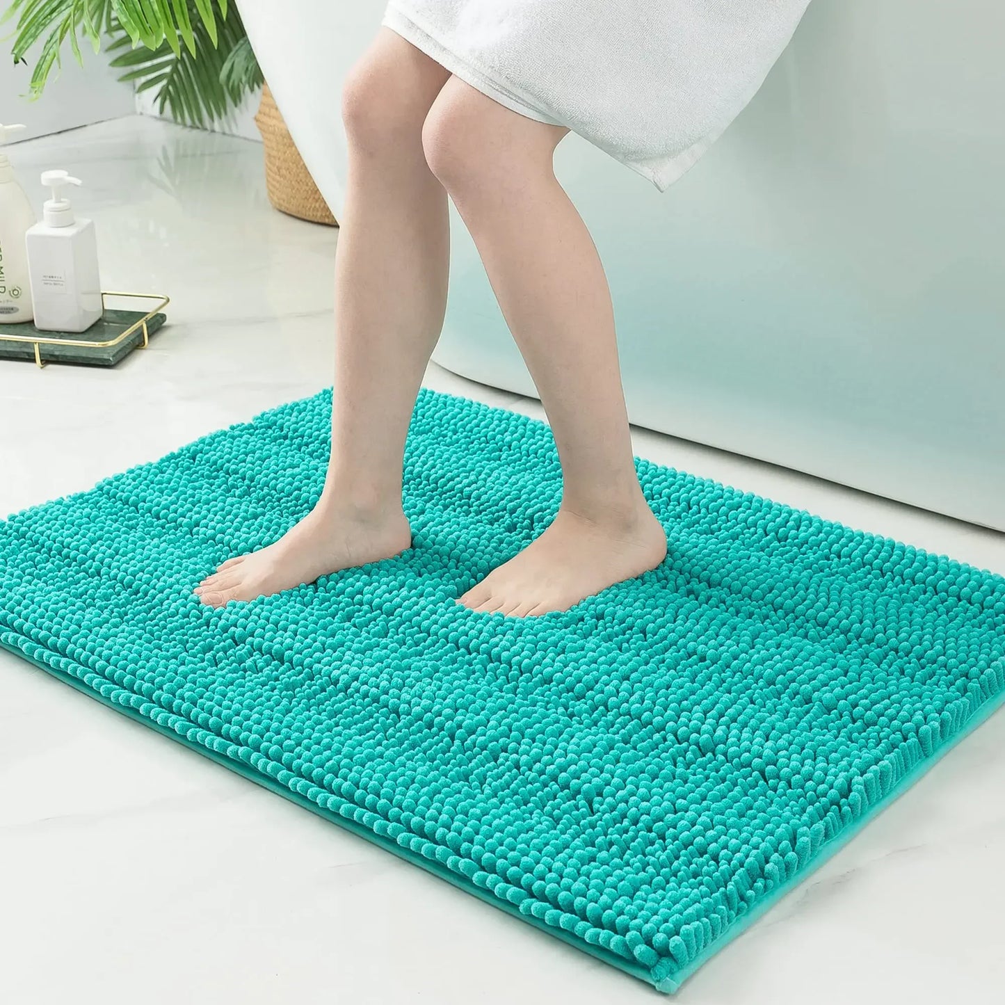 Olanly Chenille Striped Bath Mat Absorbent Quick Dry Floor Decoration Shaggy Shower Pad Soft Plush Carpet Anti-Slip Bathroom Rug