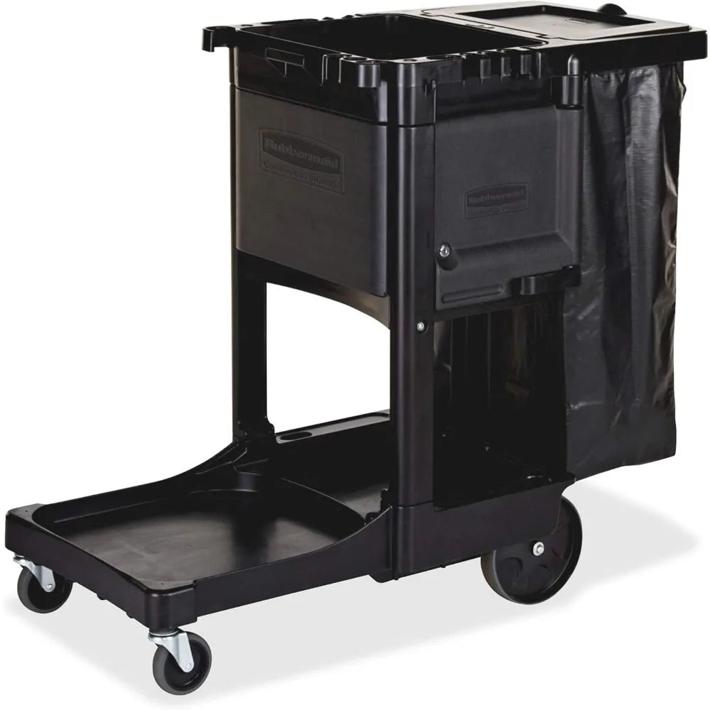 Commercial Products-1861430, Executive Series Janitorial and Housekeeping Cleaning Cart with Locking Cabinet,  Lockable - Black