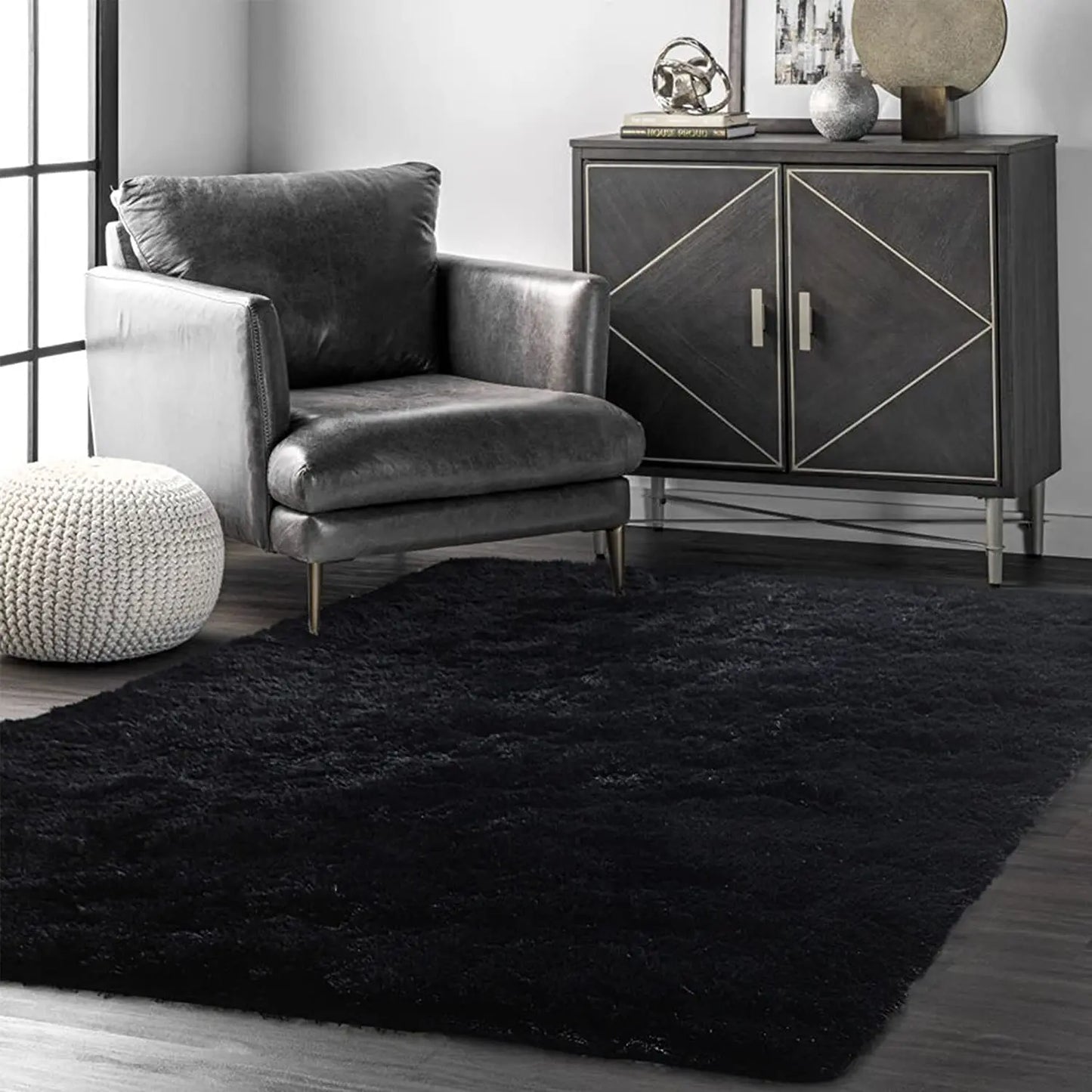 Black Area Rugs for Bedroom Plush Furry Shag Rug Indoor Modern Plush Area Rugs for Living Room Home Decor Floor Carpet Shag Rugs