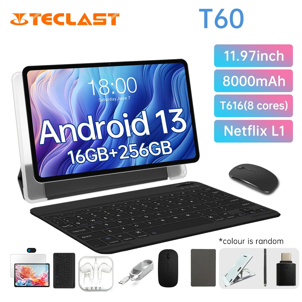 Teclast T60 2024 Tablet(Unisoc T616 8-core 2GHz/16GB(8GB+8GB)RAM/256GB ROM/11.97 Inch 1200X2000iPS TDDI/WIFI5G/4G Dual SIM LTE/