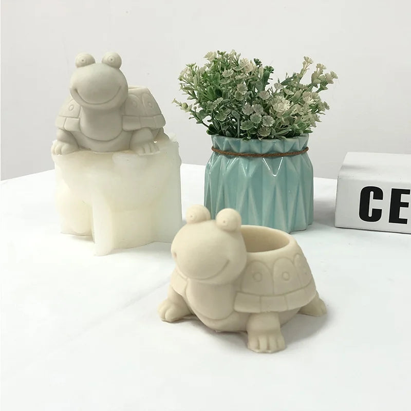 3D Flower Pot Concrete Cement Mould DIY Turtle Vase Pen Holder Silicone Mold Handmade Epoxy Resin Molds for Home Gardening Decor