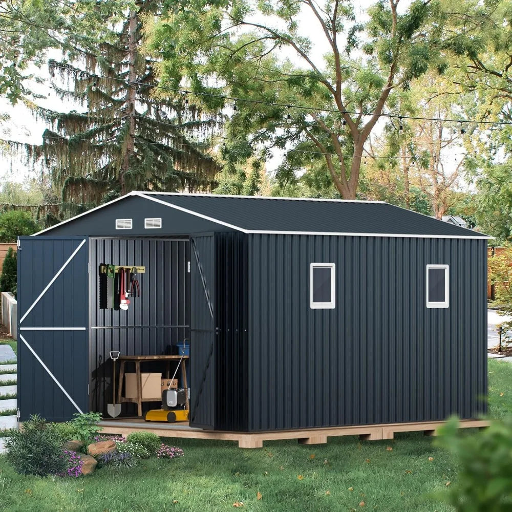 10X12X7.5 FT outdoor steel storage shed with lockable doors,perfect for garden, backyard, and terrace utilities and tool storage