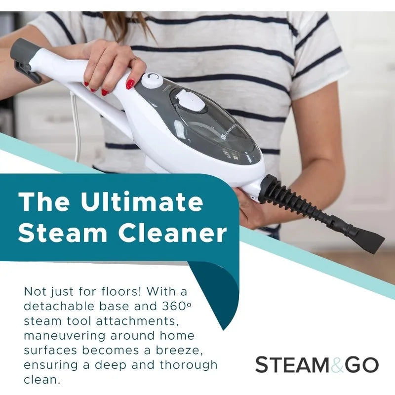 Steam and Go 10-in-1 Steam Mop - Floor Steamer with Detergent Chamber and Detachable Handle for Tile Grout, Clothes, Furniture