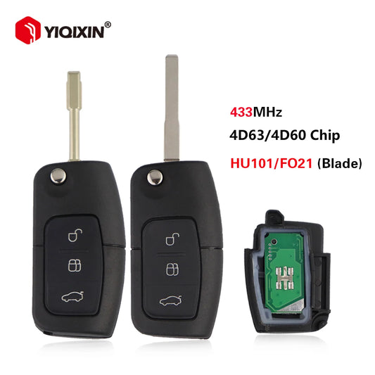 YIQIXIN 433MHZ 4D60/63 Chip Remote Key For Ford Focus Mk2 Mk3 Mk4 Fiesta 2 3 Mondeo Ranger Fusion C S Max Ka HU101 FO21 Blade