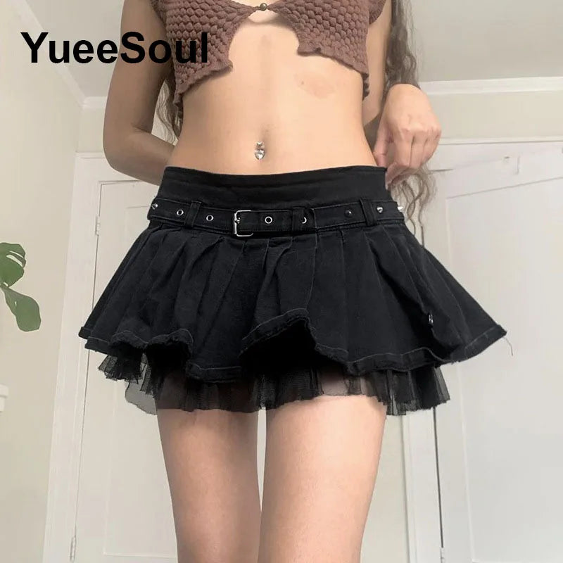 Gothic Mini Skirts 2024 New Harajuku Punk Goth Dark Grunge Y2K High Waist Women Skirts 2000s High Street Women's Skirt