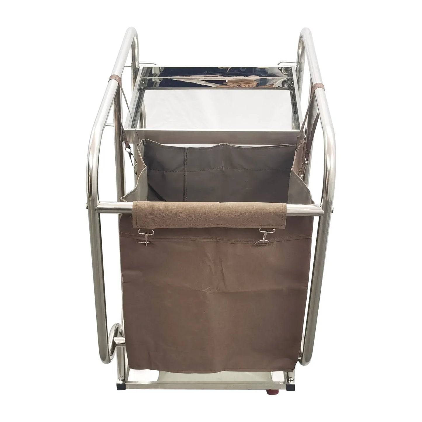 Stainless Steel Janitor Cart with Bag 3 Shelf Housekeeping Cart Cleaning Supply Trolley