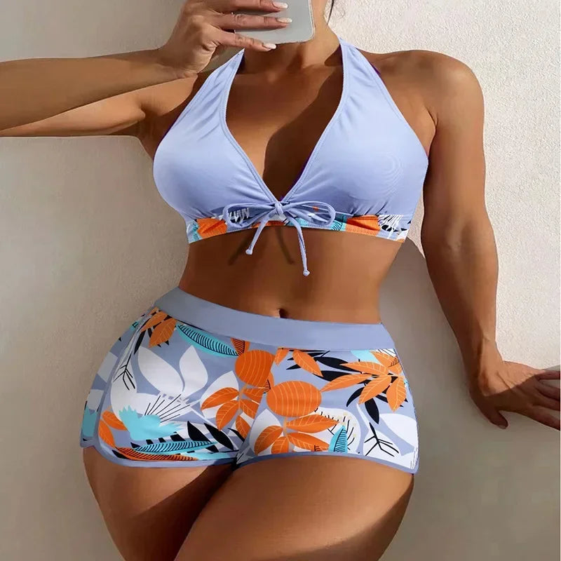 Swimwear Women Split Body Swimsuit 2-piece Set Lace Up Underwear High Waisted Flat Corner Pants Beachwear Spring Summer 2024