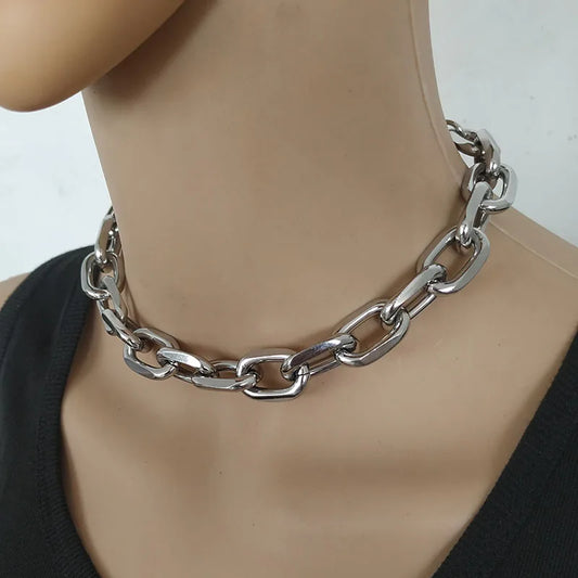 Heavy Metal Big Thick Chain Choker Collar Necklace Women Goth Fashion Night Club Jewelry