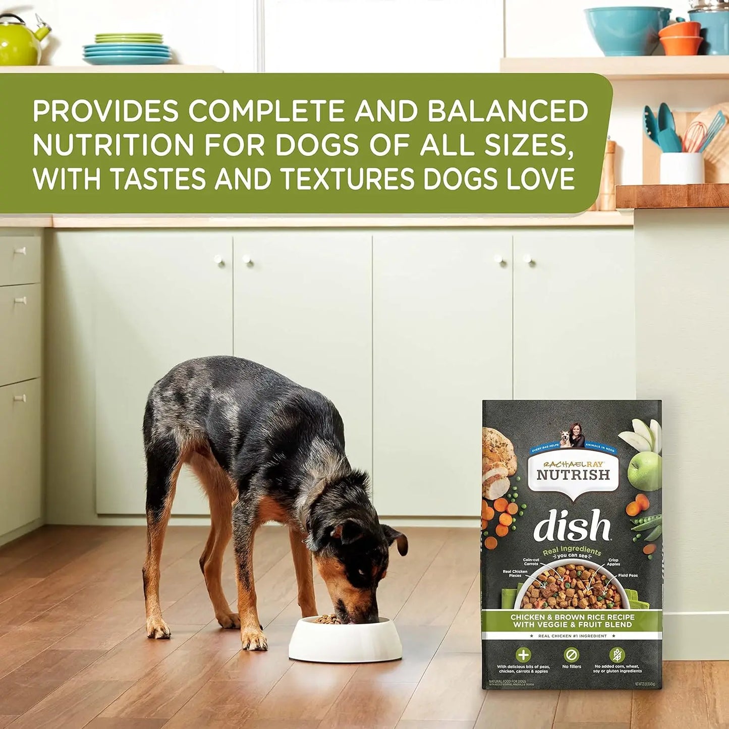 Rachael Ray Nutrish Dish Premium Dry Dog Food, Chicken & Brown Rice Recipe with Veggies & Fruit, 23 Pound Bag